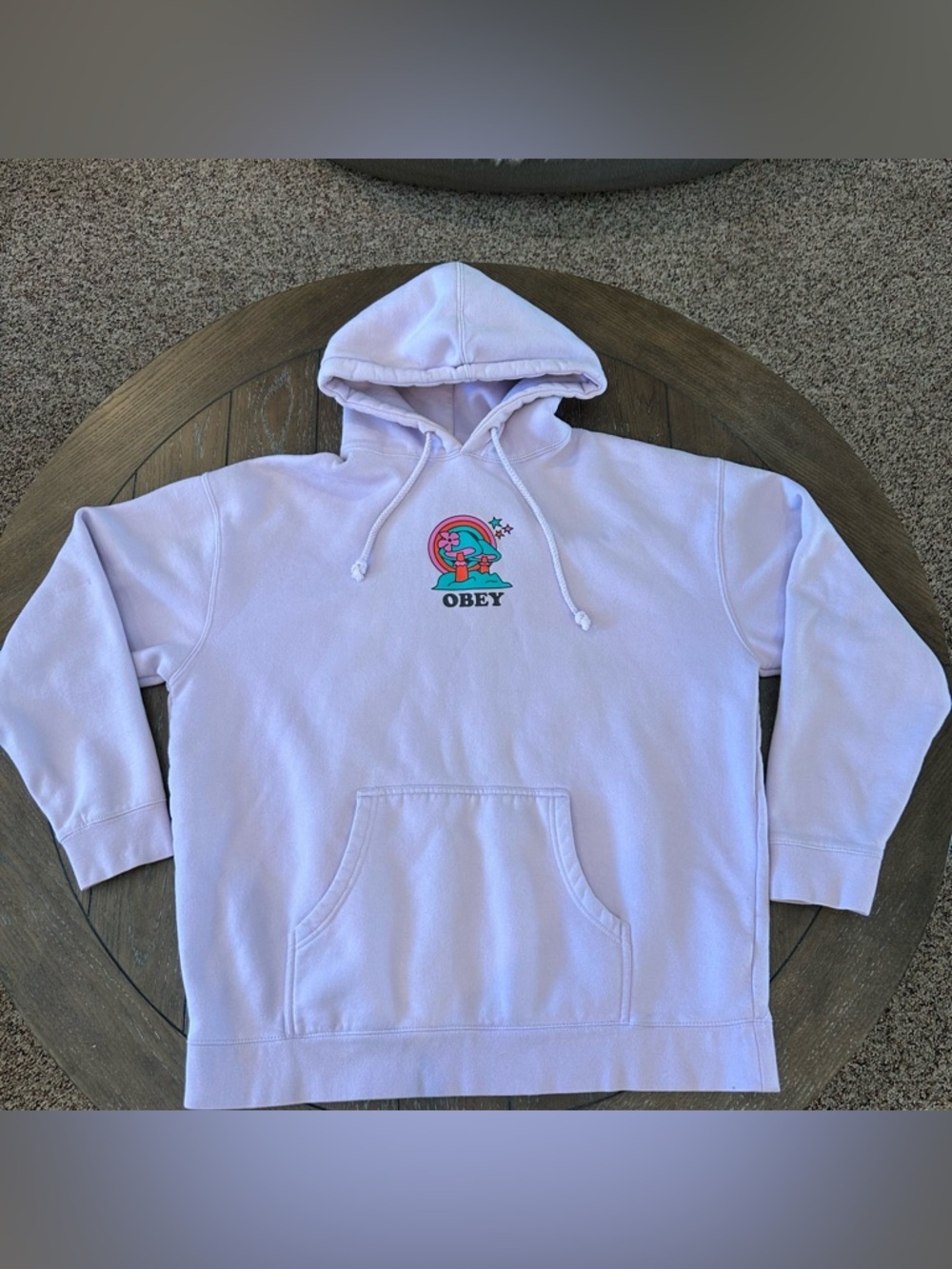 Obey Worldwide Mushroom Graphic Pullover Hoodie in Lavender Size XL